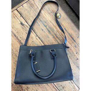 Miztique Black Structured Satchel Handbag Stripes Interior Gold-Tone Hardware